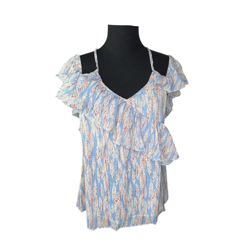 Miss Me Ruffle Strappy‎ Flowy Tank Sz Lg Blue NWT Festival Boho Coquette Cottage